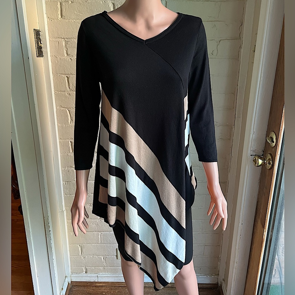 Kate & Mallory size small black tan and white striped boho long sweater